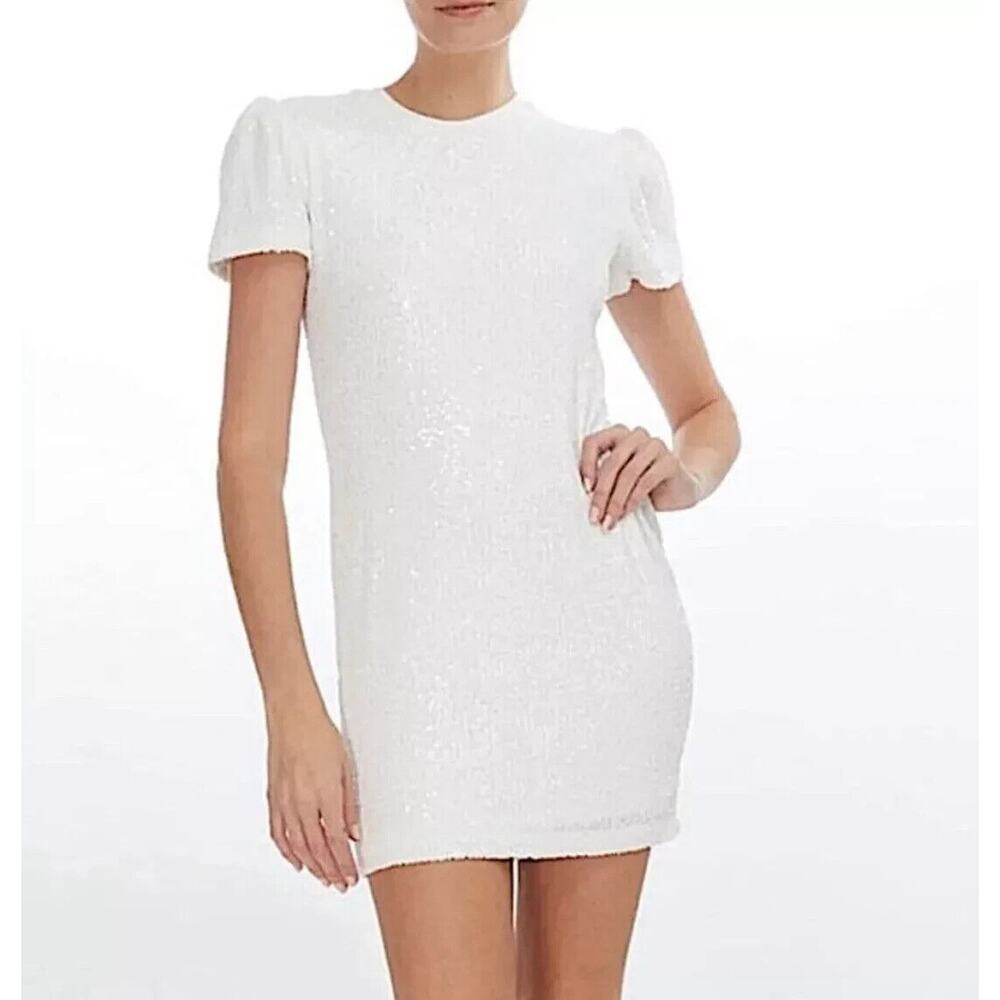 Generation Love Women's White Donna‎ Sequin Puff Sleeve Lined Mini Dress Size S?